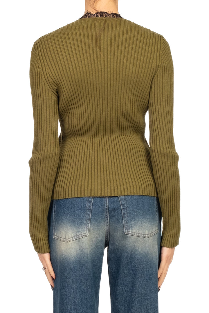 Tensione in - Maglia costine scollo v in pizzo Art.W5HMJ54A418