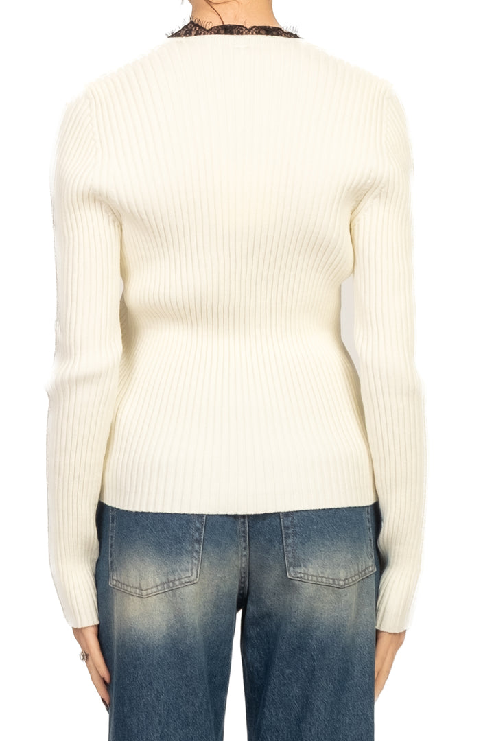 Tensione in - Maglia costine scollo v in pizzo Art.W5HMJ54A418