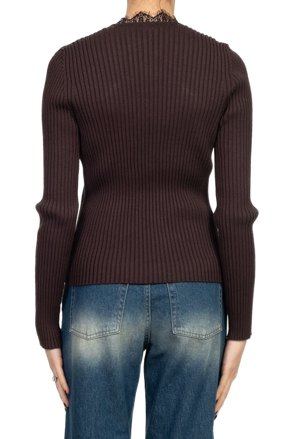 Tensione in - Maglia costine scollo v in pizzo Art.W5HMJ54A418