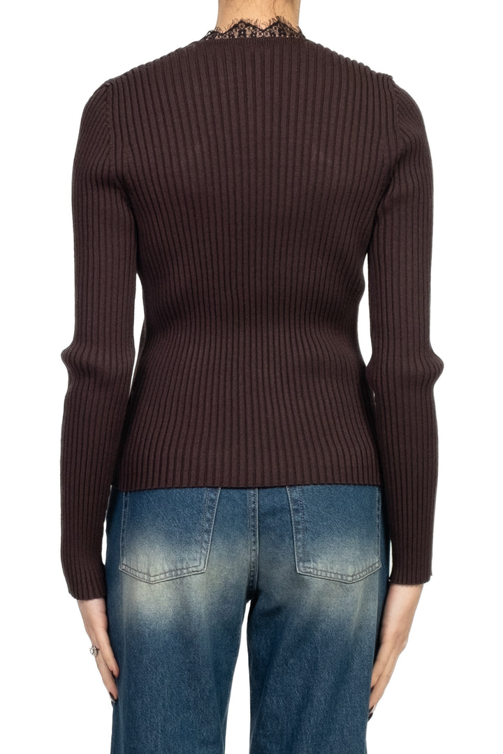 Tensione in - Maglia costine scollo v in pizzo Art.W5HMJ54A418