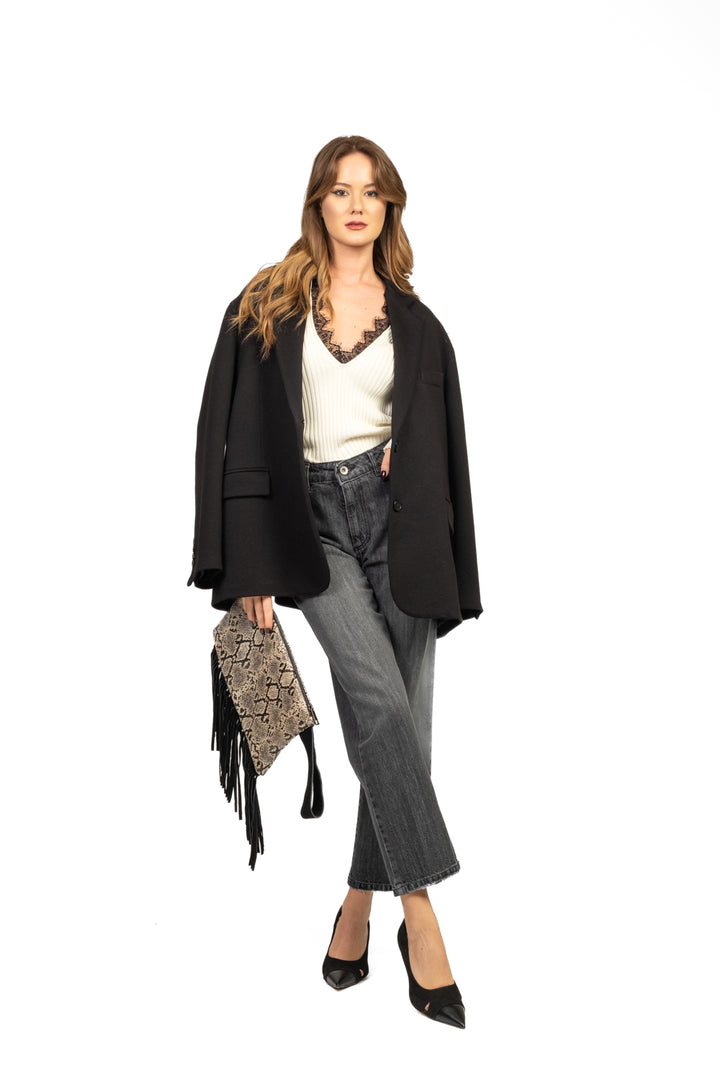 Tensione in - Maglia costine scollo v in pizzo Art.W5HMJ54A418
