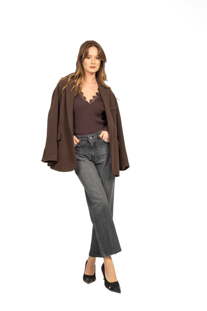 Tensione in - Maglia costine scollo v in pizzo Art.W5HMJ54A418