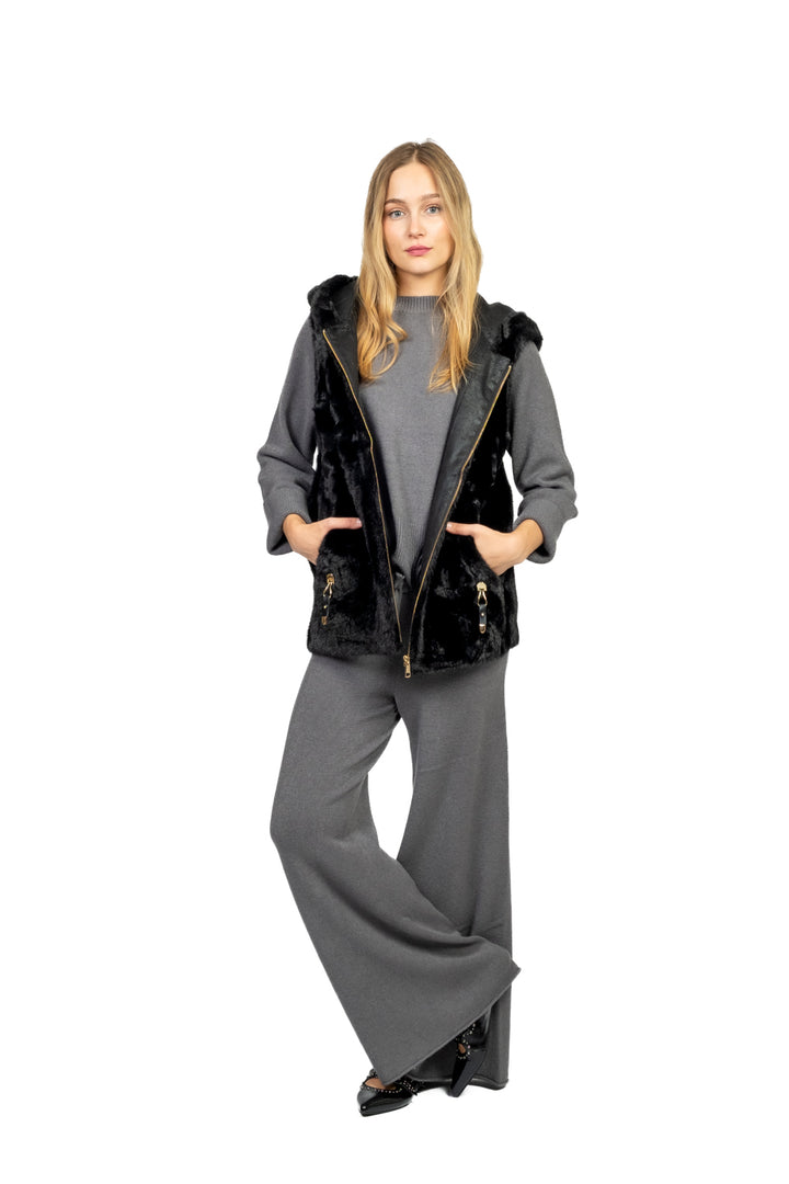 Emunà - Gilet pelliccia con cappuccio