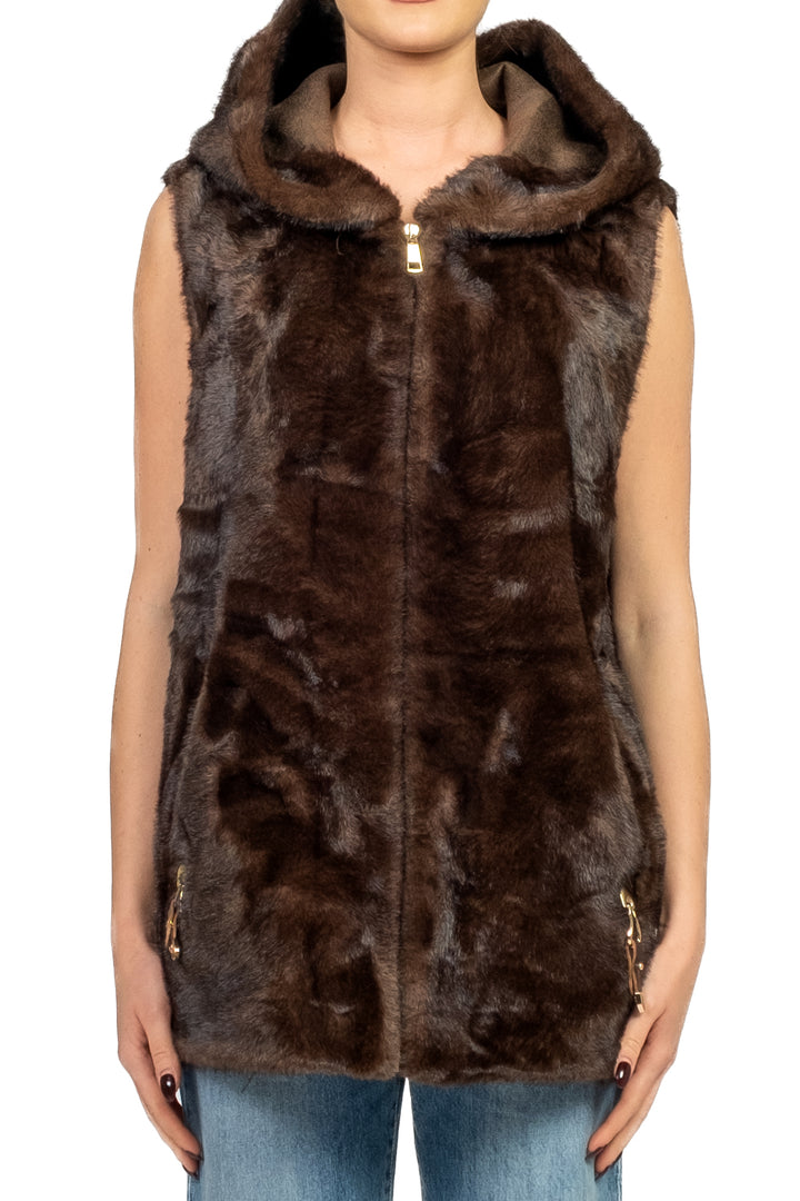 Emunà - Gilet pelliccia con cappuccio