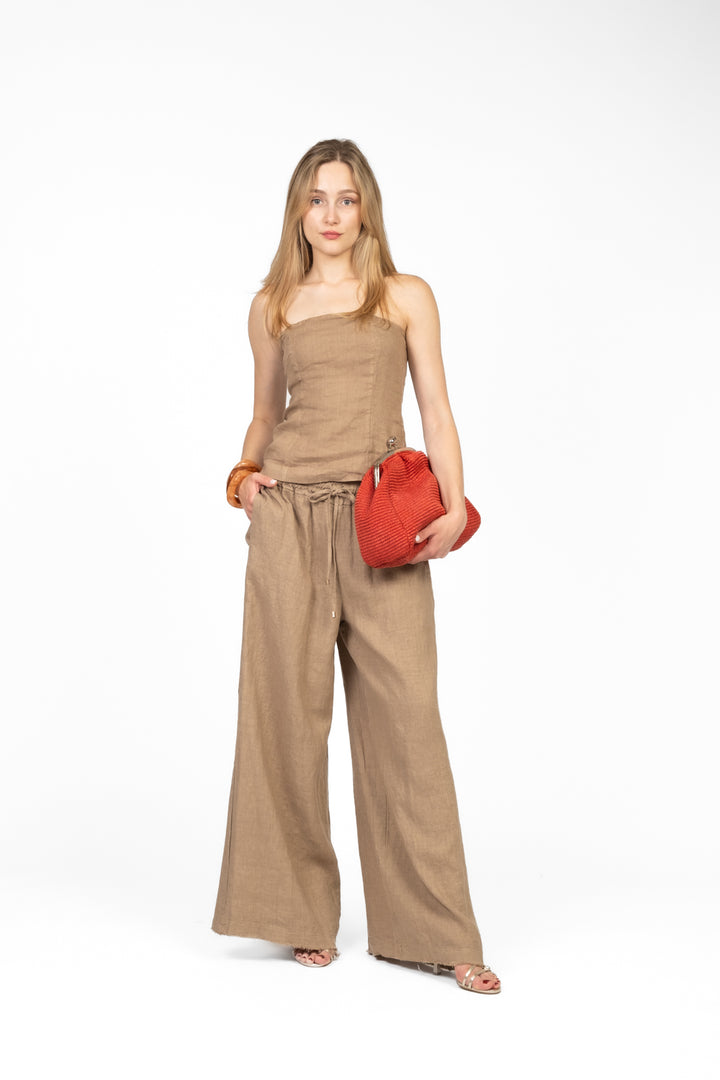 Tensione In - Pantalone palazzo lino con coulisse Art. S25PE22