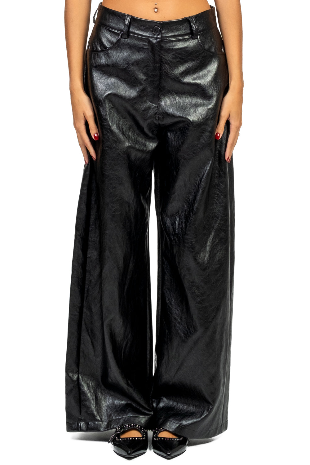 Tensione In - Pantalone palazzo ecopelle con tasconi Art. 224155-N
