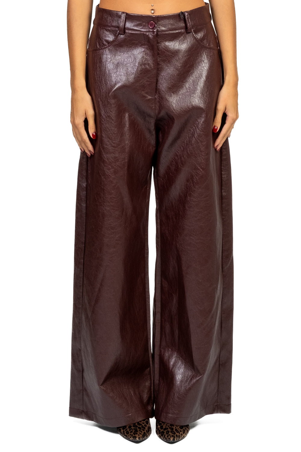 Tensione In - Pantalone palazzo ecopelle con tasconi Art. 224155-N