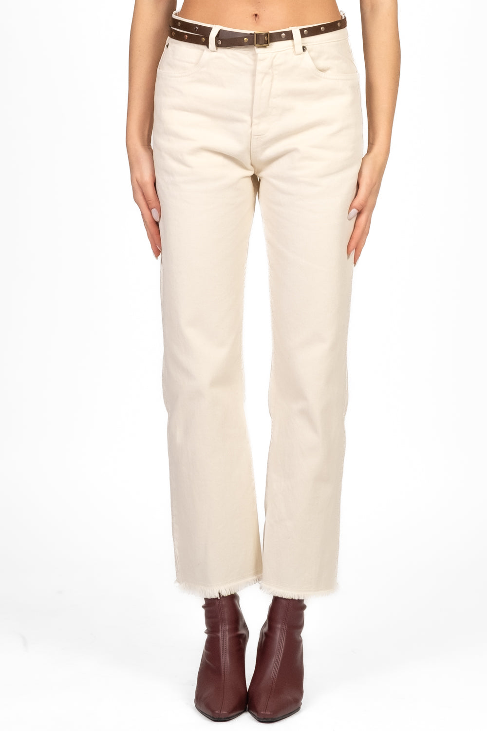 Tensione In - Jeans crop sfrangiato con cintura Art. W25P370