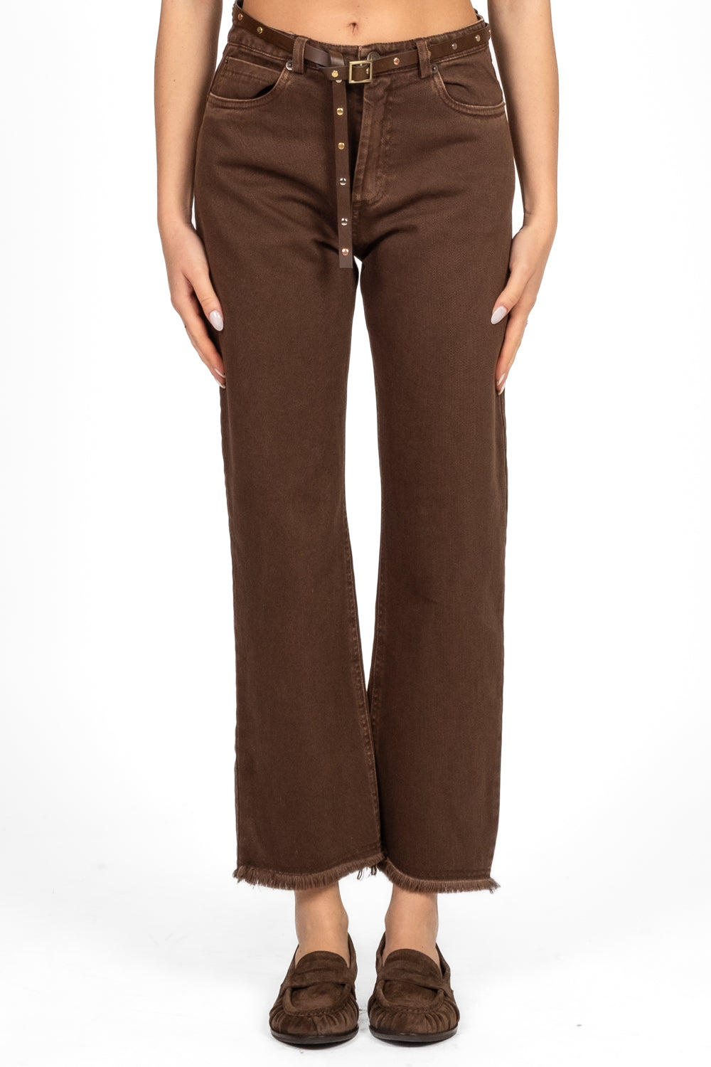 Tensione In - Jeans crop sfrangiato con cintura Art. W25P370