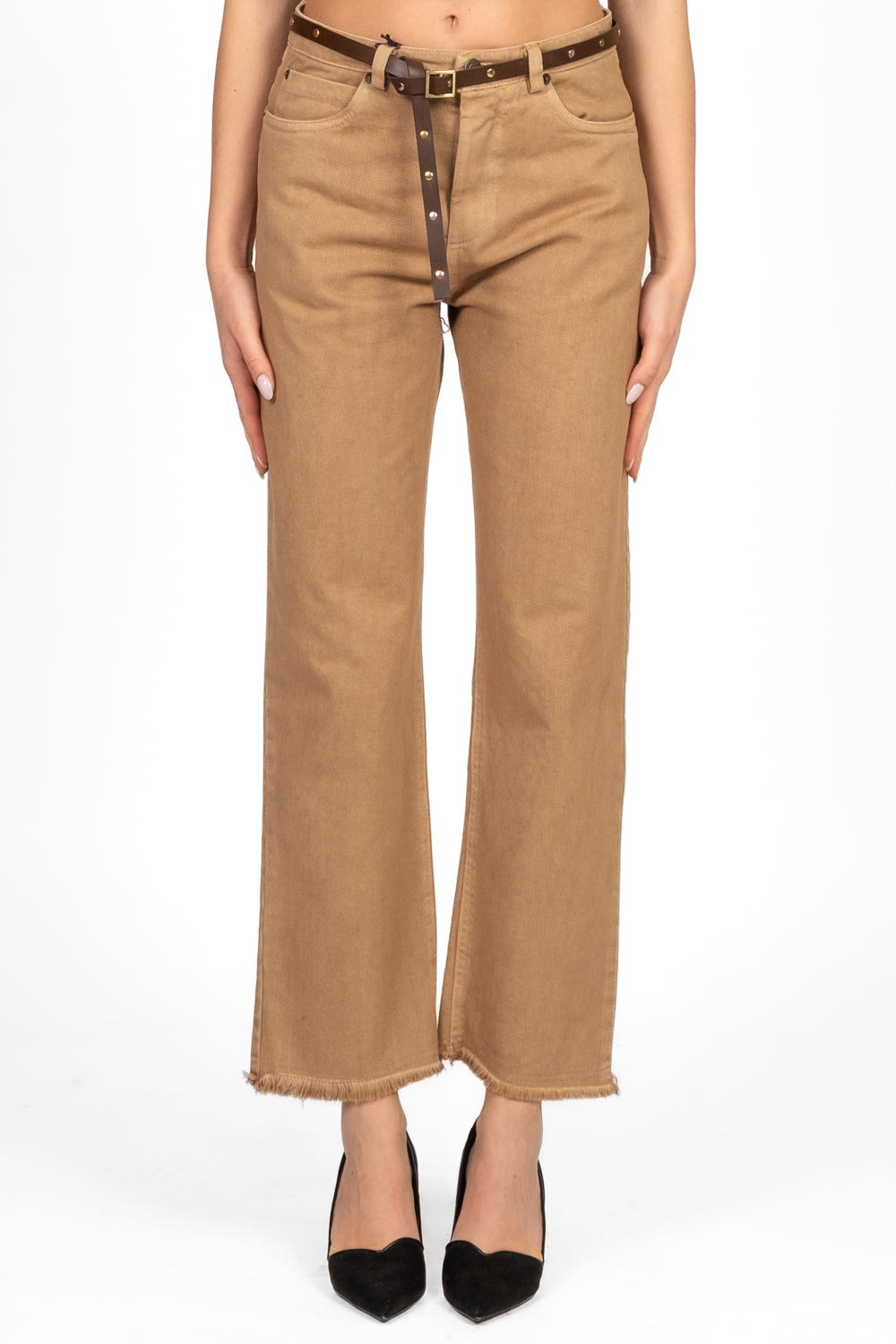 Tensione In - Jeans crop sfrangiato con cintura Art. W25P370