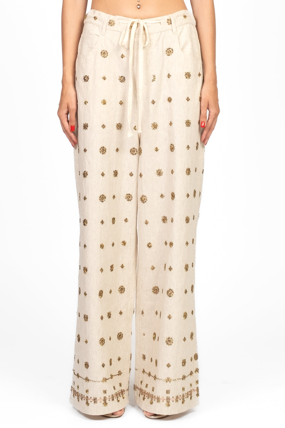 Vicolo - Pantalone misto lino con applicazioni Art. DD5423