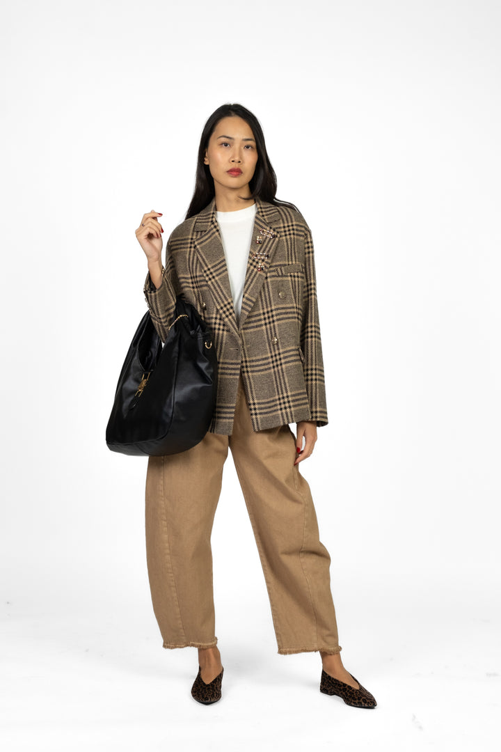 Tensione In - Pantalone barrel sfrangiato con cintura Art. W25P371