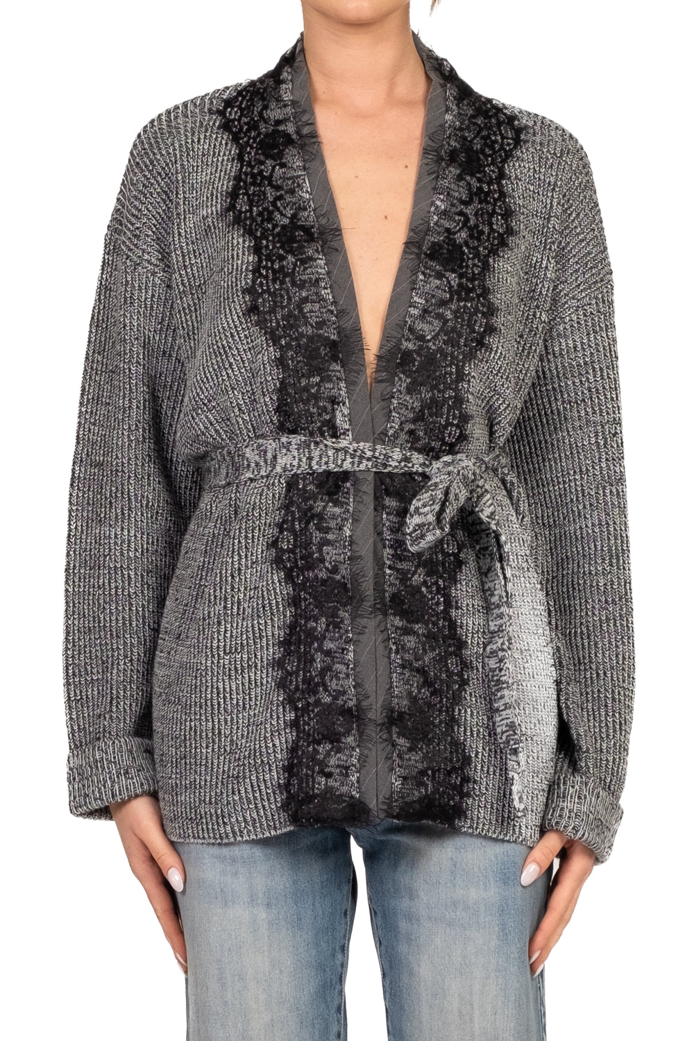 Vicolo - Cardigan aperto intarsi pizzo Art. 77302F