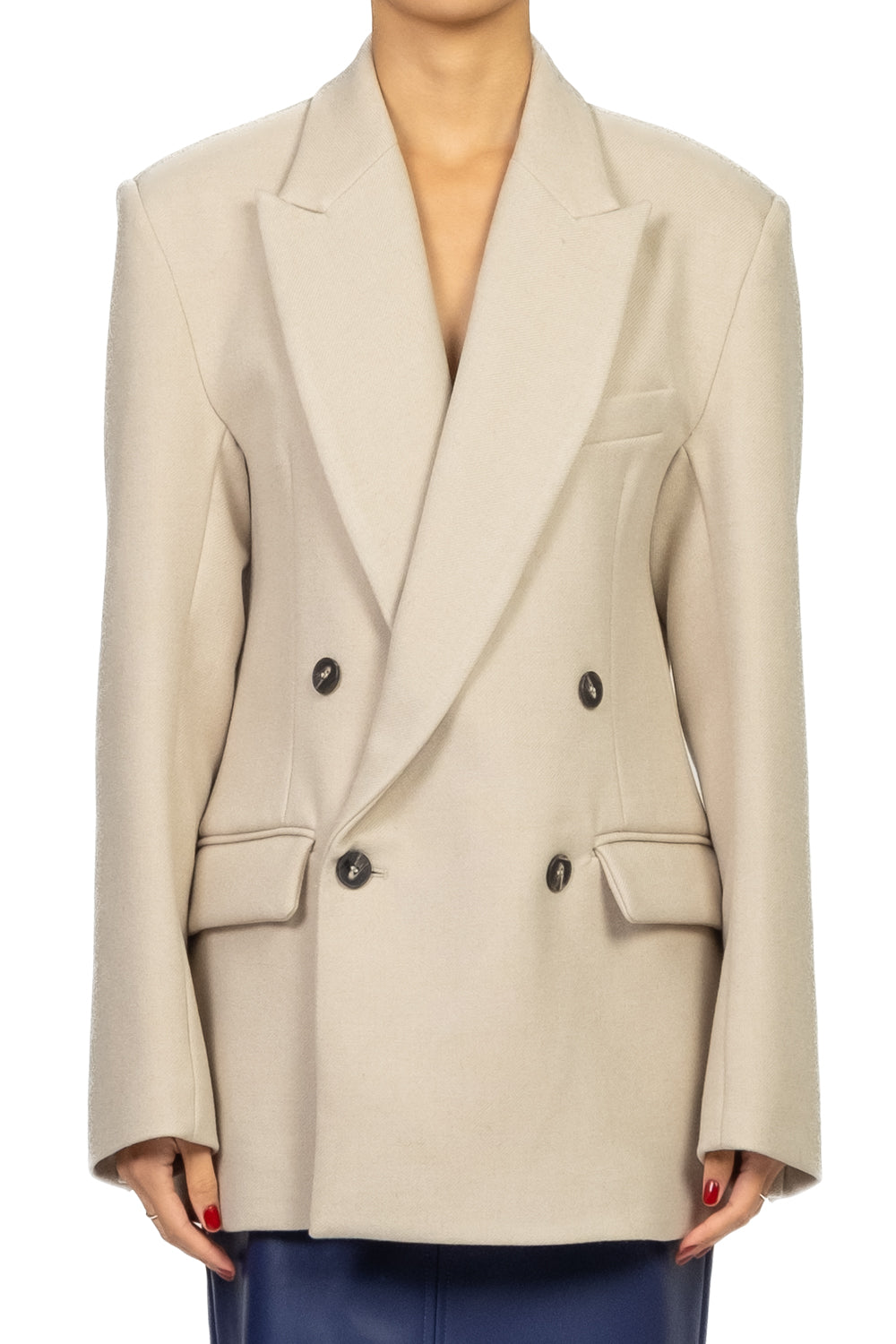 Tensione In - Giacca in panno doppio petto con spilla Art. W25J999