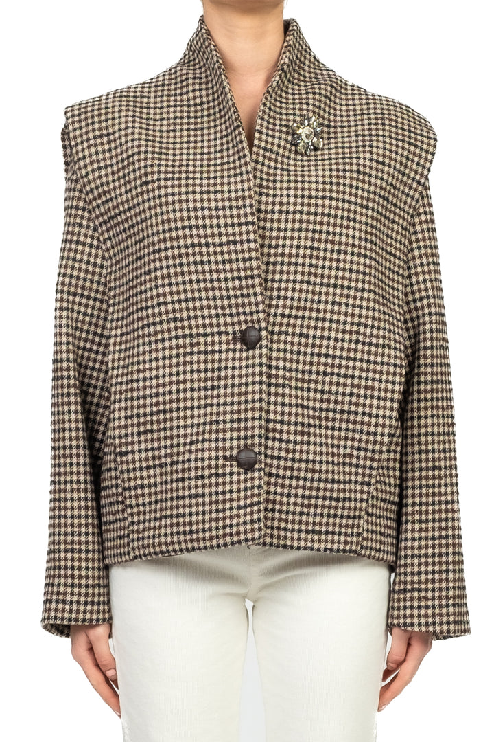 Tensione In - Giacca cappotto pied de poule con spalline Art. W25JA66