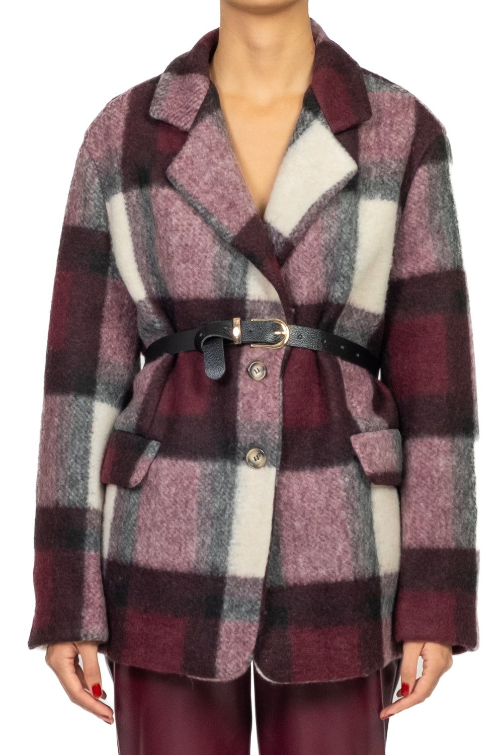 Vicolo - Giacca cappotto quadri con cintura Art. TF1906