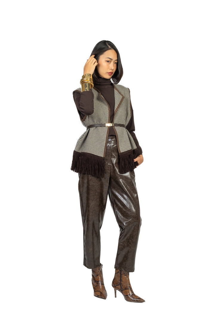 Tensione In - Gilet pied de poule con frange Art. 38023