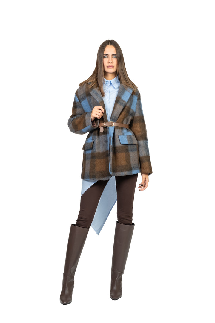 Vicolo - Giacca cappotto quadri con cintura Art. TF1906