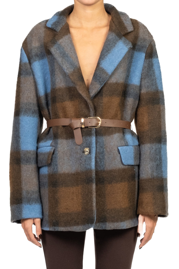 Vicolo - Giacca cappotto quadri con cintura Art. TF1906