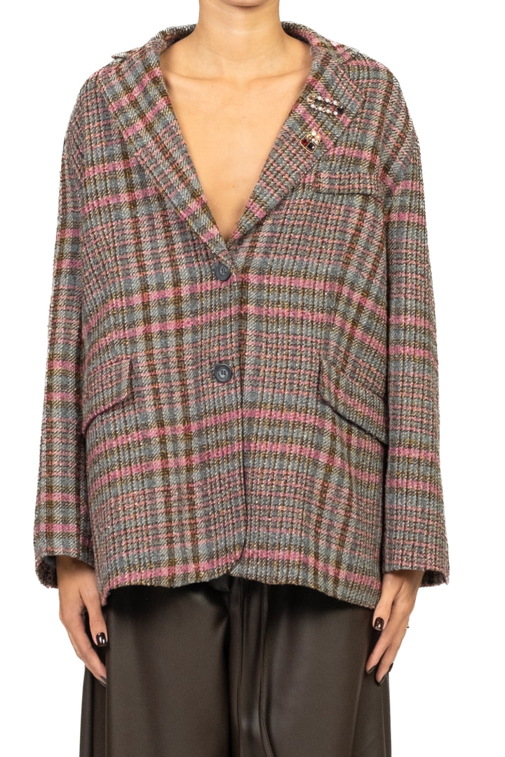 Tensione In - Giacca over check con spille Art. 26B1392