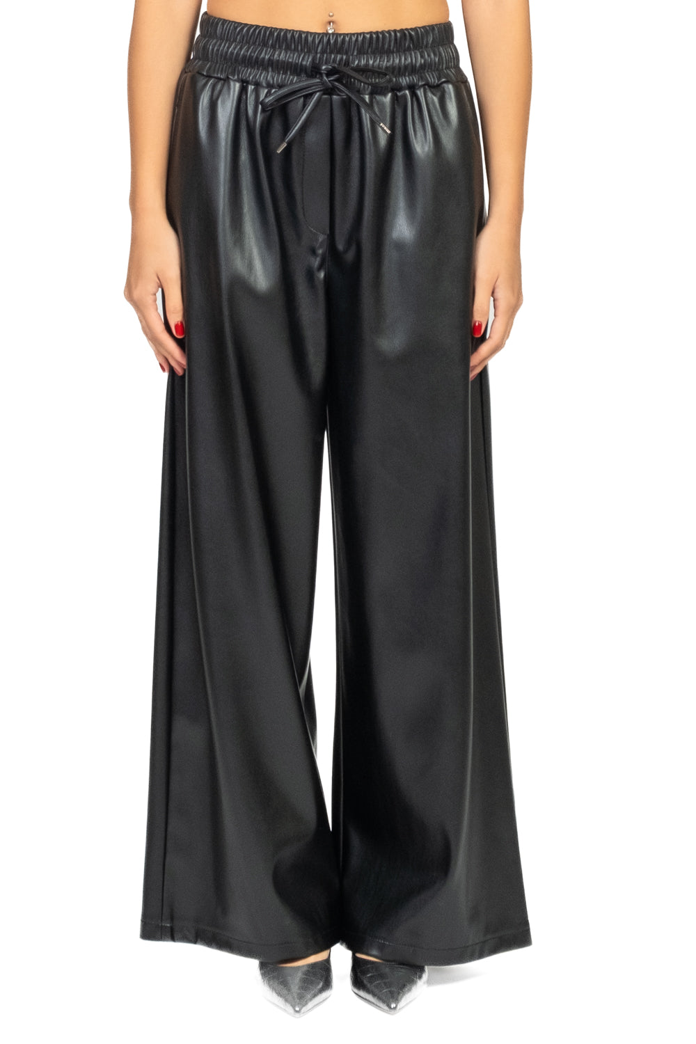 Tensione In - Pantalone ecopelle palazzo con coulisse Art. 26P1429