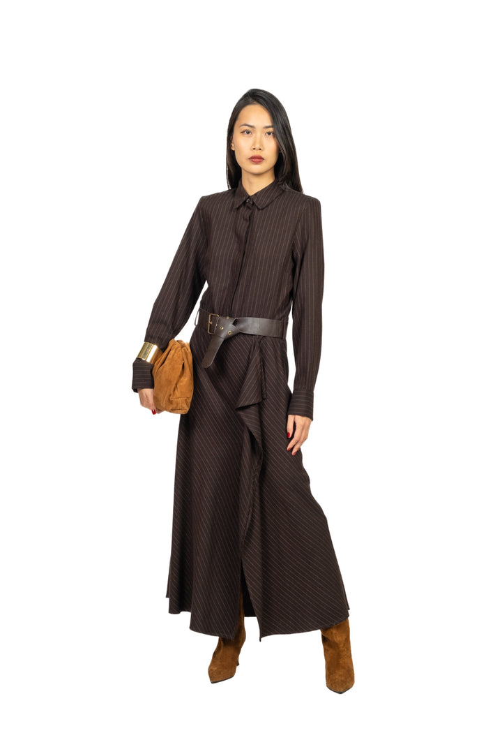 Tensione In - Abito chemisier gessato con cintura Art. W25AA57