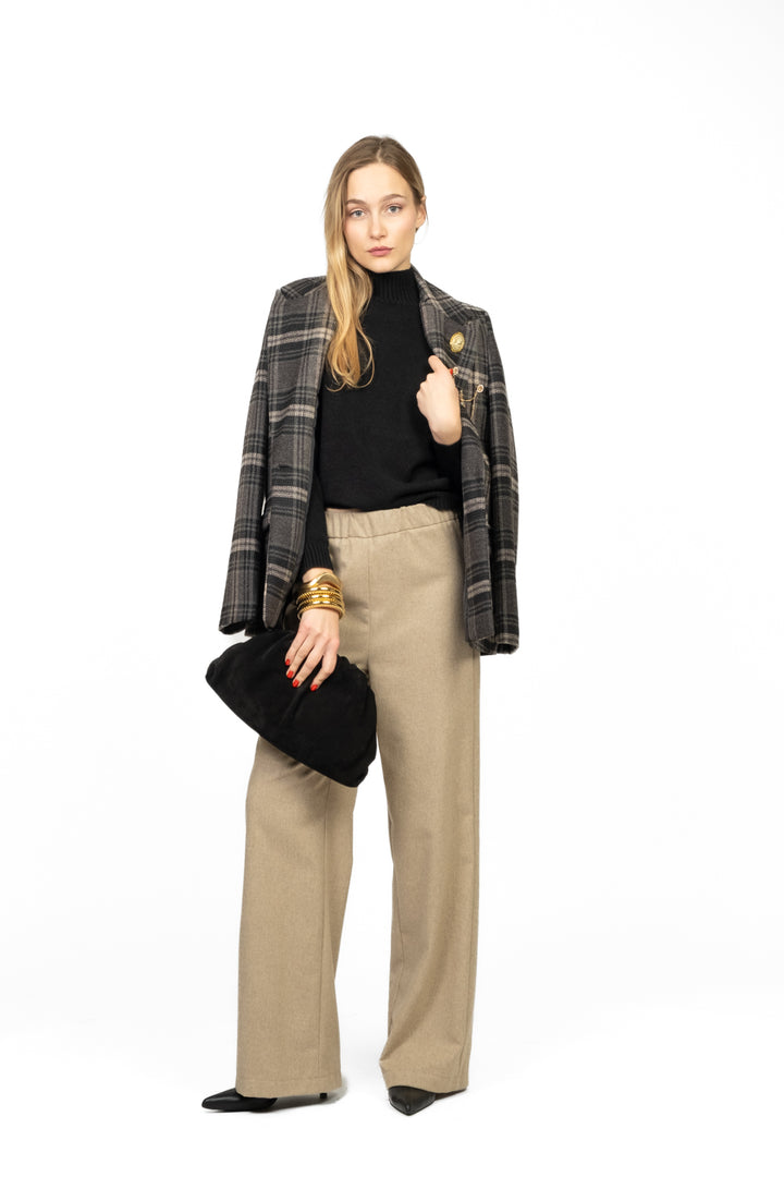 Vicolo - Pantalone palazzo flanella con elastico Art. TF1999