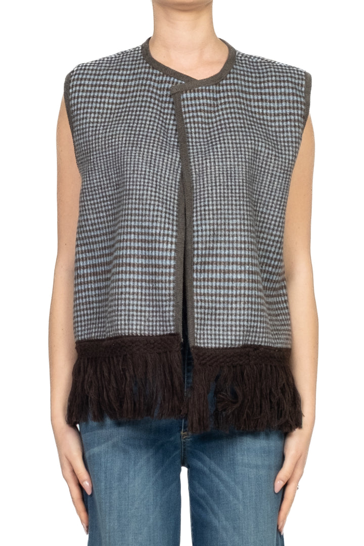Tensione In - Gilet a quadretti con frange Art. 38059
