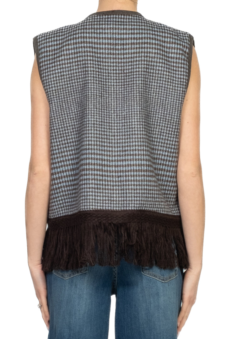 Tensione In - Gilet a quadretti con frange Art. 38059