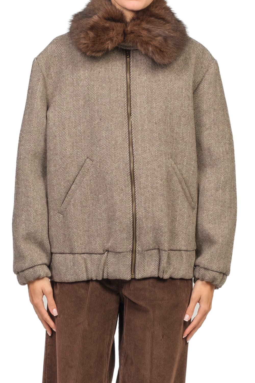 Tensione In - Bomber spigato con collo eco pelliccia Art. PR263