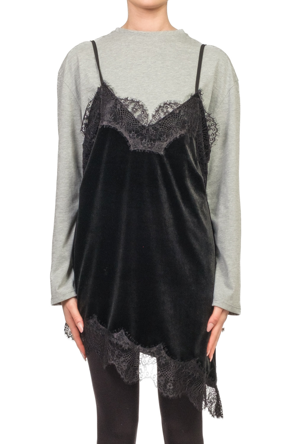 Tensione In - T-shirt con top ciniglia con pizzo Art. FW250102