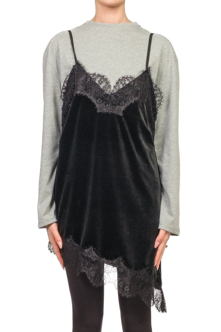 Tensione In - T-shirt con top ciniglia con pizzo Art. FW250102