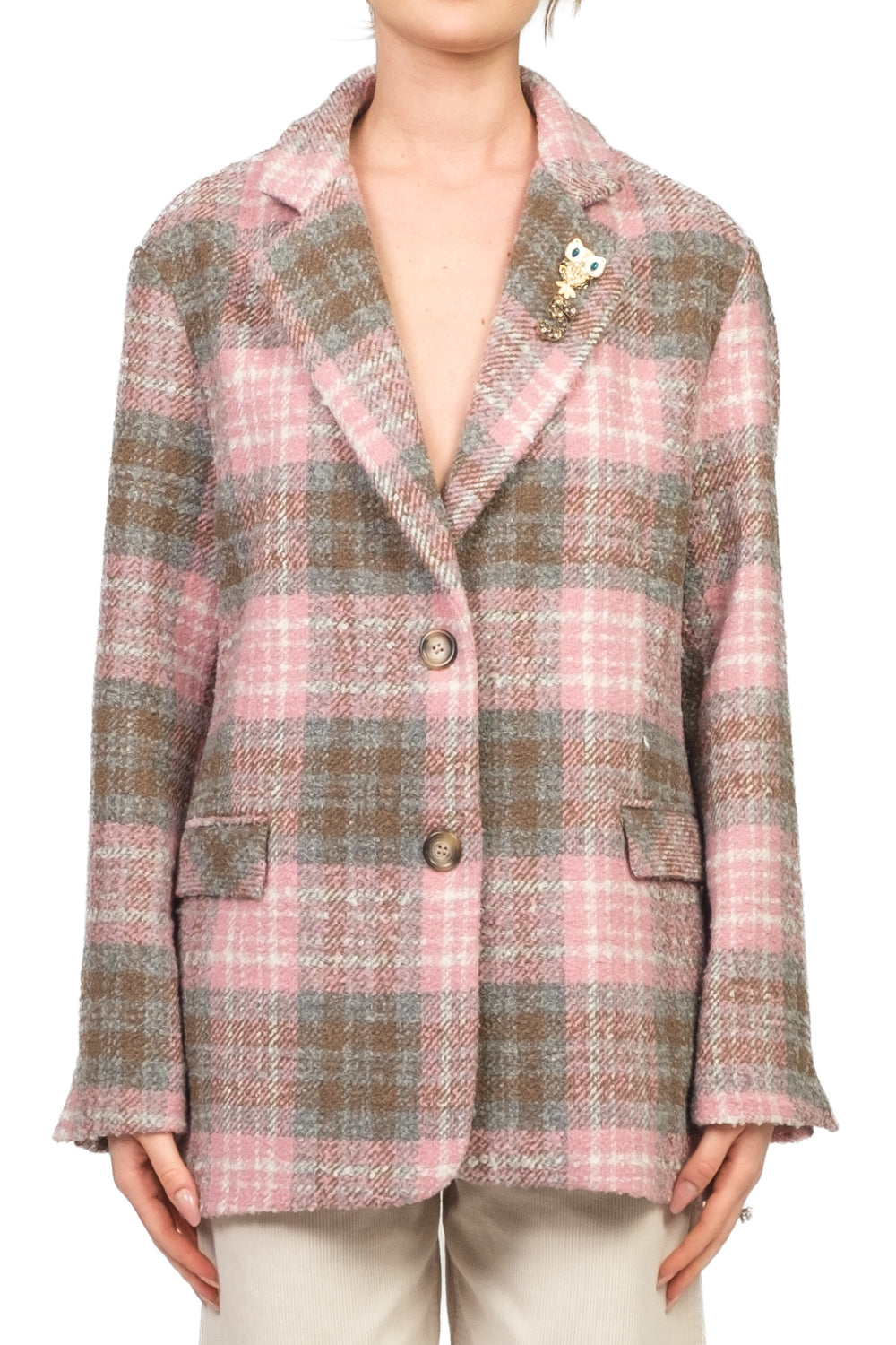 Dixie - Giacca over quadri con spille Art. J845Y072