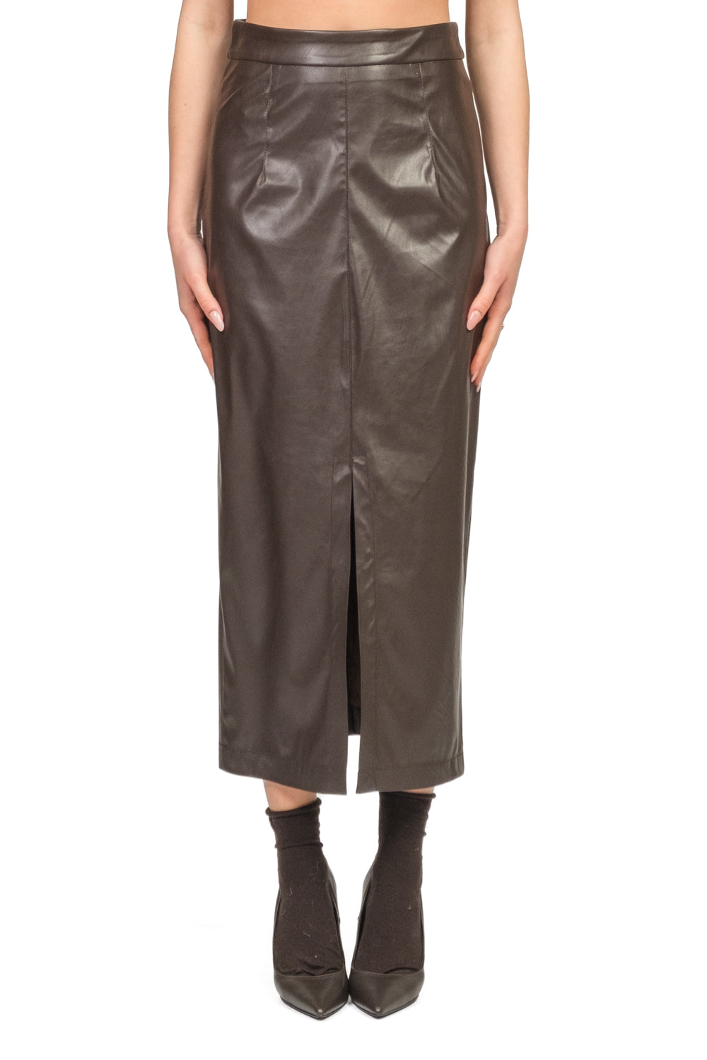 Tensione In - Gonna longuette in ecopelle con spacco frontale Art. 26G1648