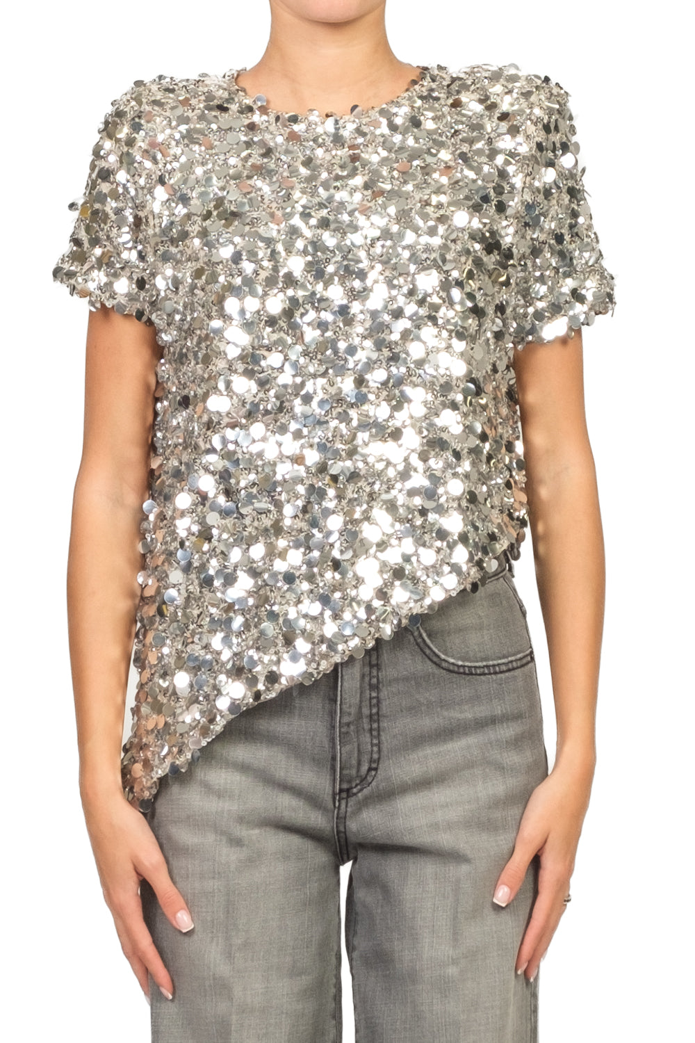 Tensione In - T-shirt asimmetrica con paillettes Art. W25CC00