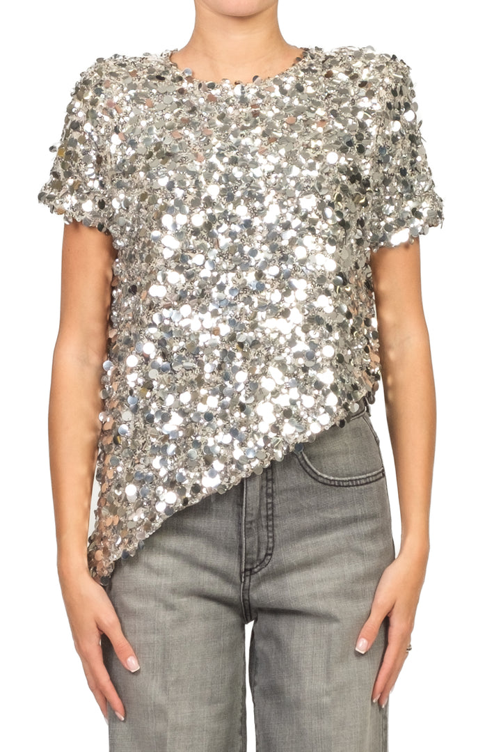 Tensione In - T-shirt asimmetrica con paillettes Art. W25CC00