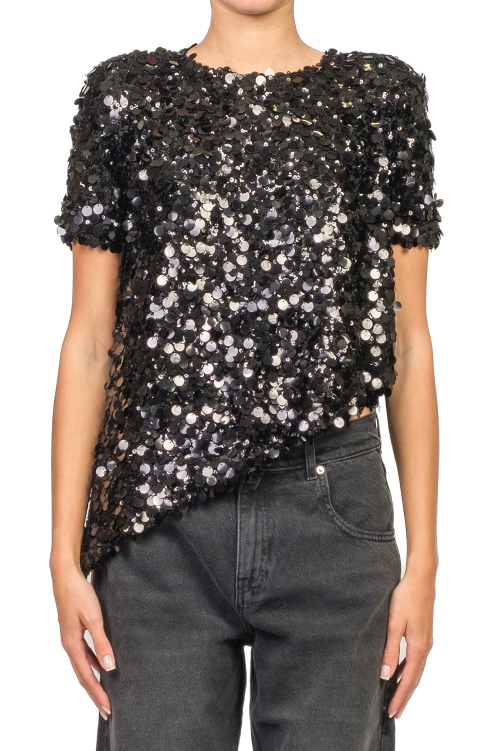 Tensione In - T-shirt asimmetrica con paillettes Art. W25CC00