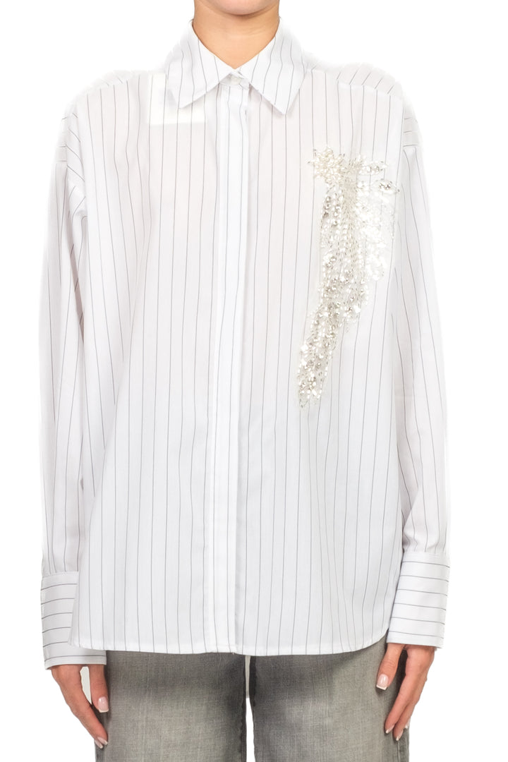 Tensione In - Camicia over gessata con applicazione Art. W25CC50