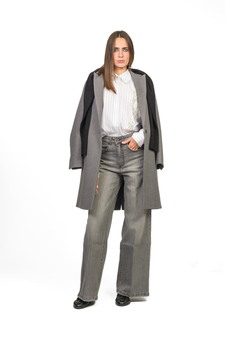 Tensione In - Camicia over gessata con applicazione Art. W25CC50