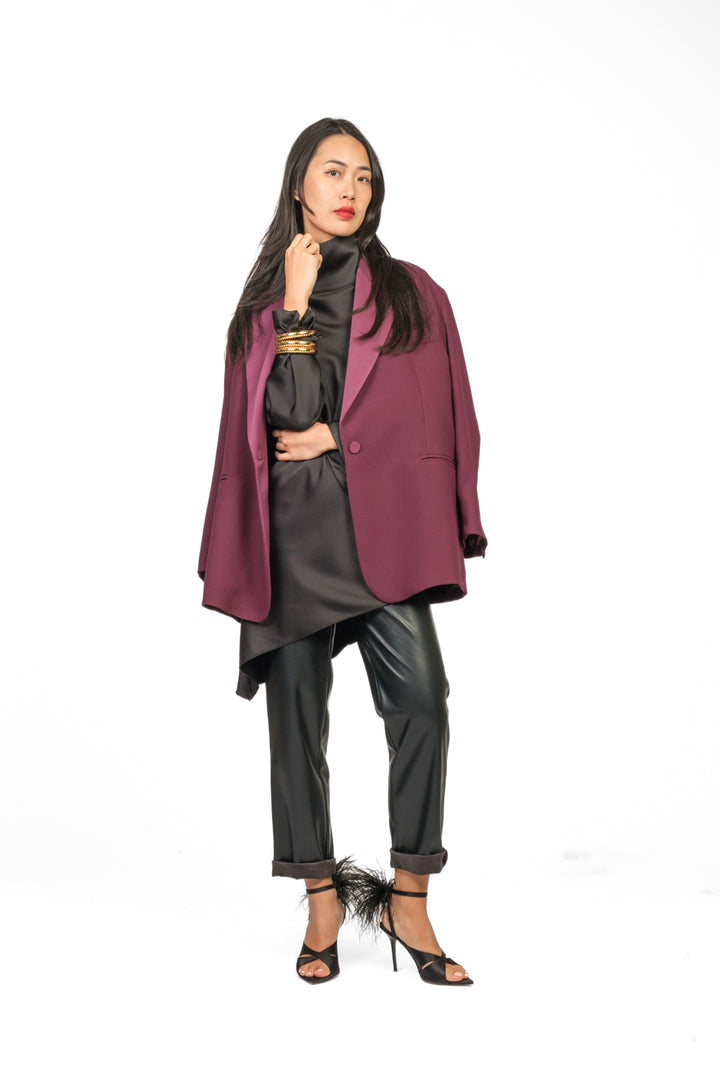 Tensione In - Blusa satin asimmetrica collo alto Art. 38208