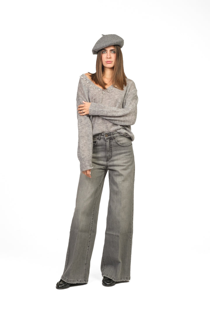 Vicolo - Maglia scollo v applicazioni gioiello Art. 77262F