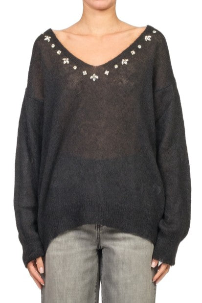 Vicolo - Maglia scollo v applicazioni gioiello Art. 77262F