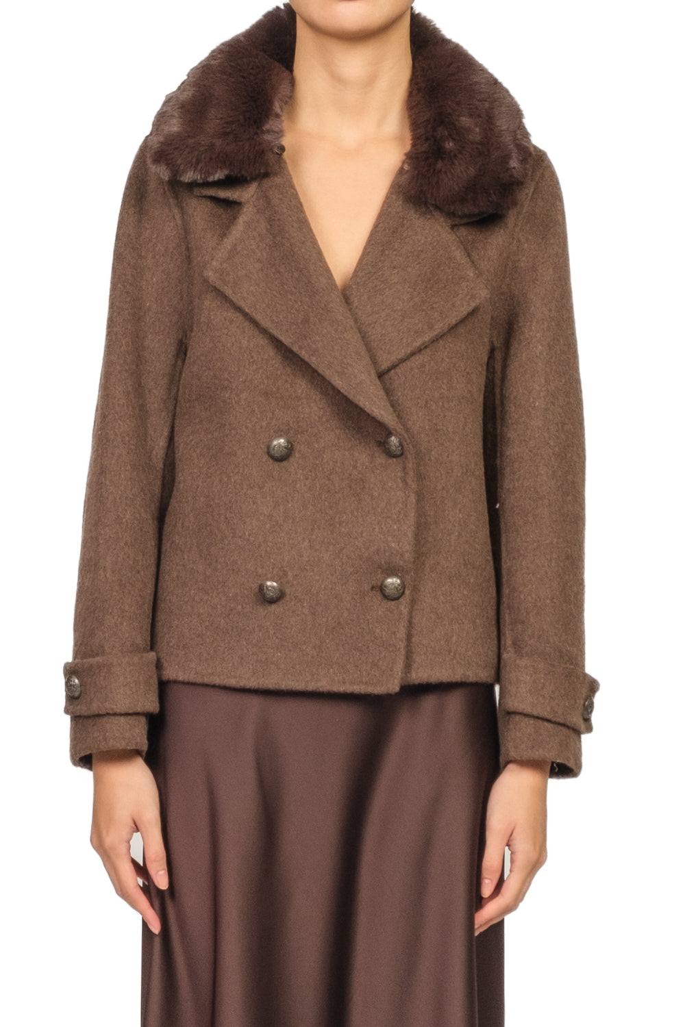 Dixie - Giacca cappotto doppio petto collo pelliccia Art. V698Y038X