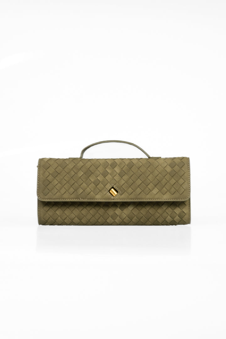 Upper - Borsa baguette intrecciata scamosciata