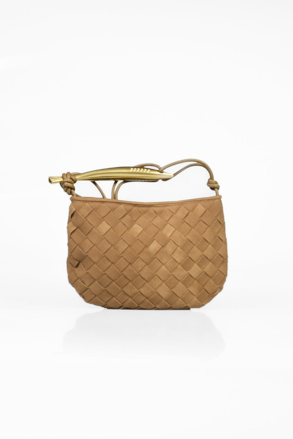 Upper - Borsa intrecciata in suede con  manico oro