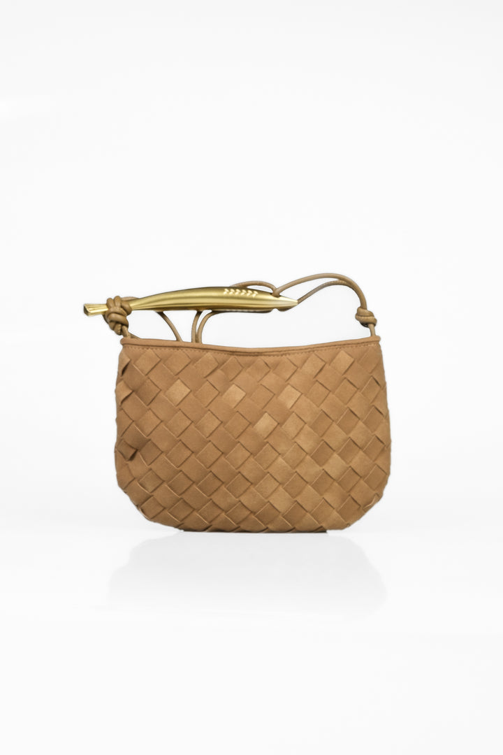 Upper - Borsa intrecciata in suede con  manico oro