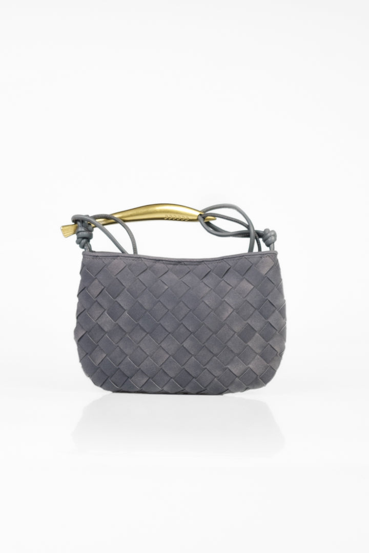 Upper - Borsa intrecciata in suede con  manico oro