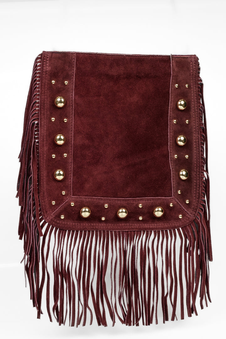 Upper - Borsa sella con borchie frange scamosciata