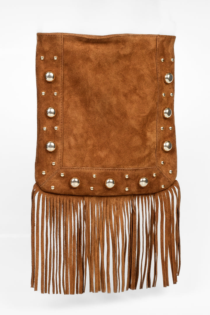 Upper - Shopper borchie con frange scamosciata