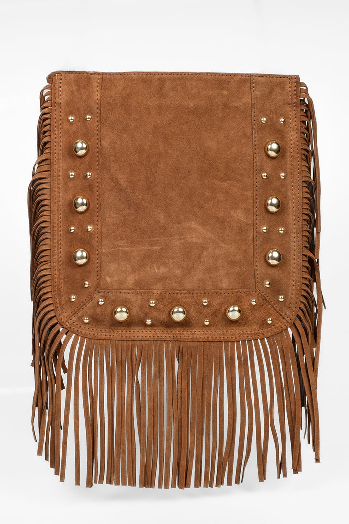 Upper - Borsa sella con borchie frange scamosciata